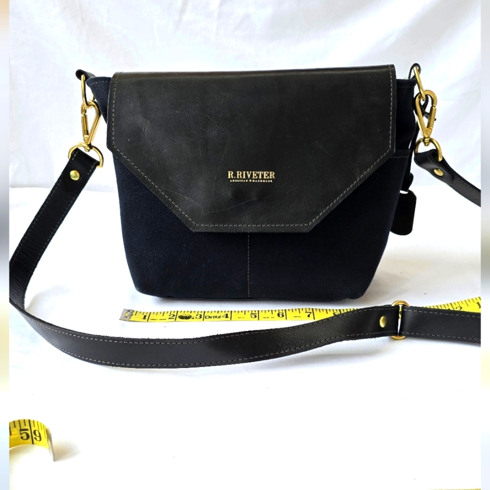 R. Riveter Hobby purse.  Black leather, black canvas,  handmade 2019.